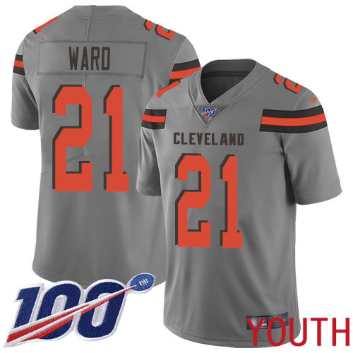 Cleveland Browns Denzel Ward Youth Gray Limited Jersey #21 NFL Football 100th Season Inverted Legend